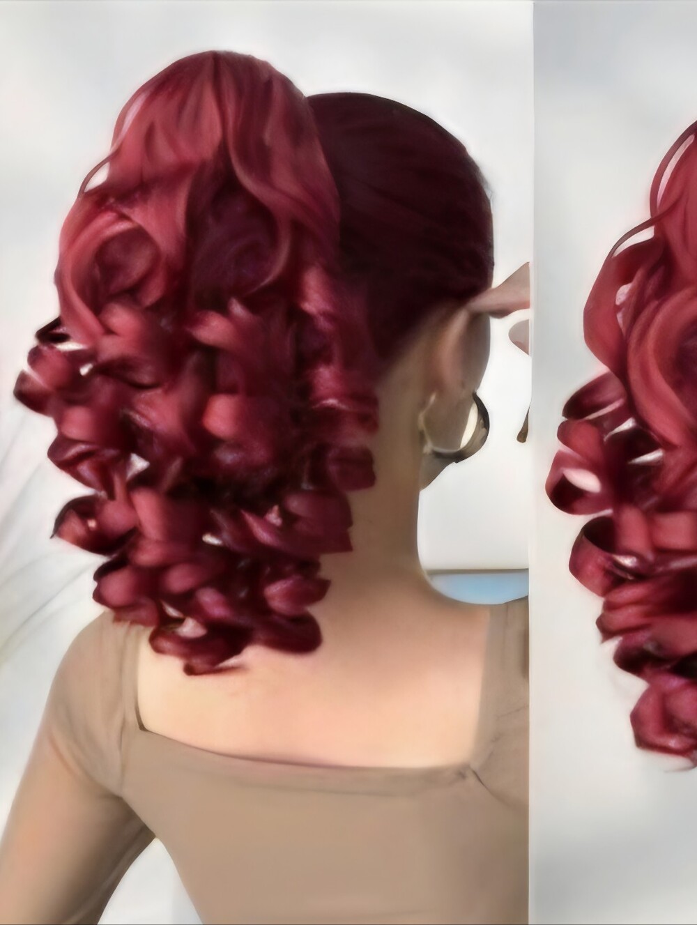 14in. Deep Wave Curly Clip-In Ponytail - Deep Burgundy Red